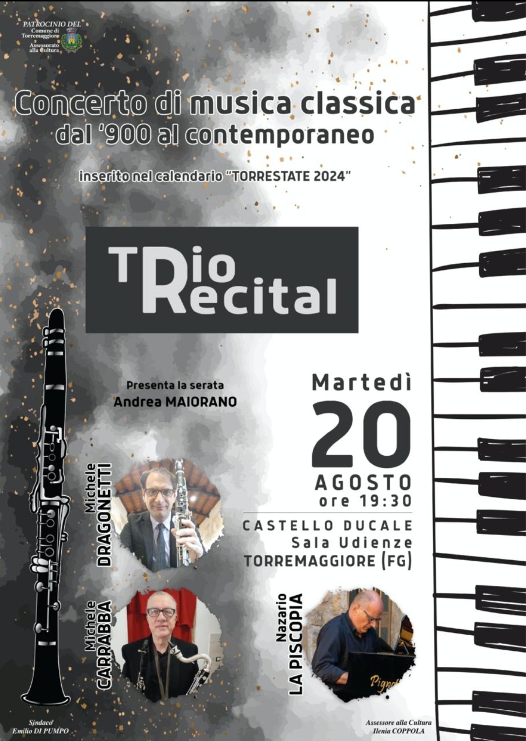 Concerto di musica classica il 20 agosto 2024 con il Trio Recital a Torremaggiore presso la Sala delle Udienze del Castello Ducale De Sangro a partire dalle ore 19.30