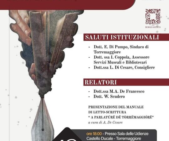 Evento culturale per ricordare i Prof Tosto e Ricciardelli a Torremaggiore il 18 ottobre 2024 al Castello Ducale De Sangro con l’Associazione Borgo Antico a partire dalle ore 18